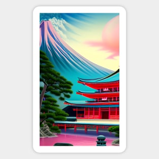 Red temple in the mountains Sticker